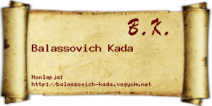 Balassovich Kada névjegykártya